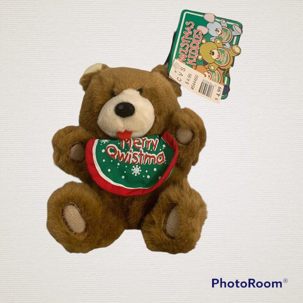 CVS Qwistmas Kiddies Christmas Brown Teddy Bear Plush Holiday 1994 Vintage NWT